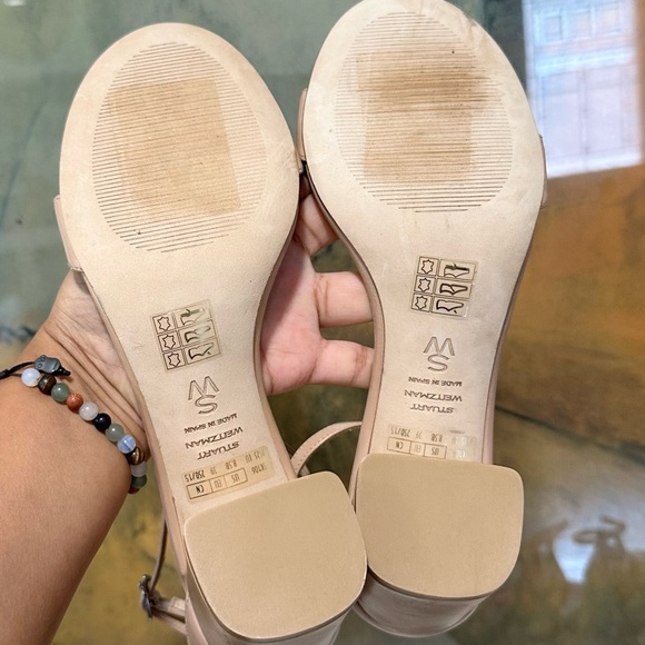 🌹STUART WEITZMAN🌹 Nearlynude Demipearl Leather Sandal Size: 8.5B